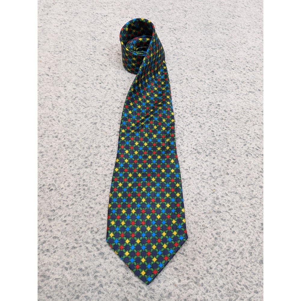 Vintage Colorful Weave Lucien Solari Silk Tie Made In Italy Rainbow Fun Preppy